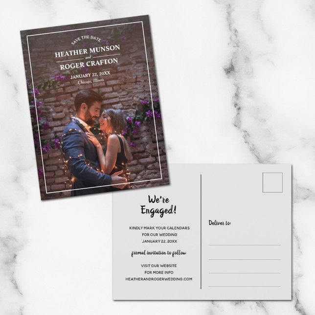 Postal De Anuncios Simple Border Photo Wedding Save the Date (Subido por el creador)