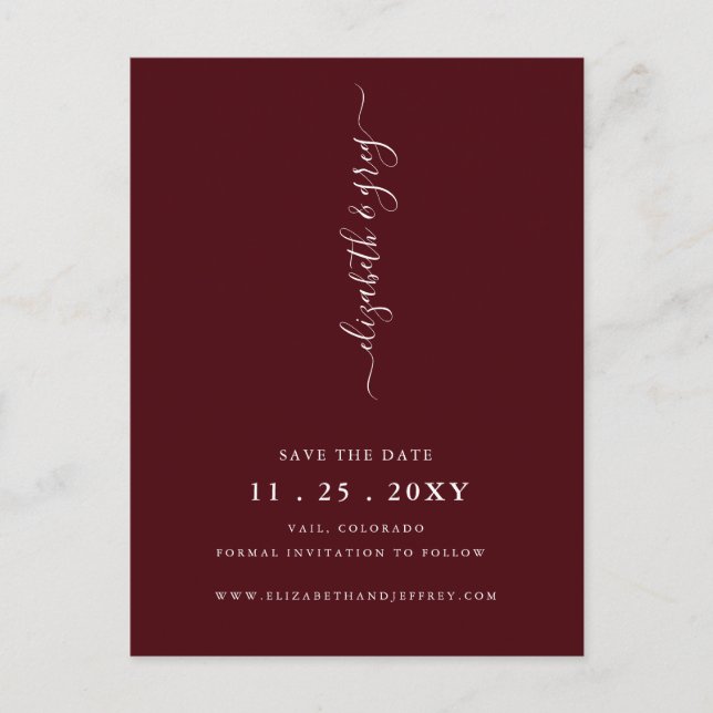 Postal De Anuncios Simple Burgundy Save The Date    (Anverso)