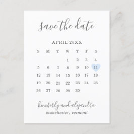 Postal De Anuncios Simple calendario azul pastel corazón guardar la f