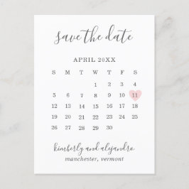 Postal De Anuncios Simple calendario corazón rosa pastel Save the Dat
