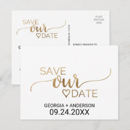 Postal De Anuncios Simple caligrafía de oro Boda Guardar la fecha