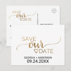 Postal De Anuncios Simple caligrafía de oro Boda Guardar la fecha