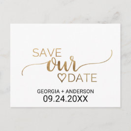 Postal De Anuncios Simple caligrafía de oro Boda Guardar la fecha
