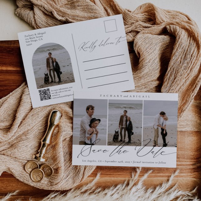 Postal De Anuncios Simple Código QR Arco Foto Bodas Save the Date (Subido por el creador)