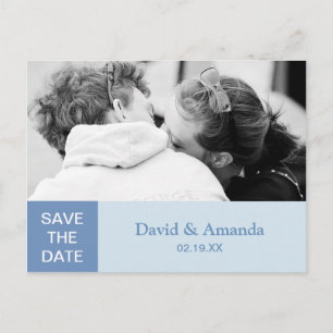 Postal De Anuncios Simple Color Block Azul Pareja Foto Save The Date