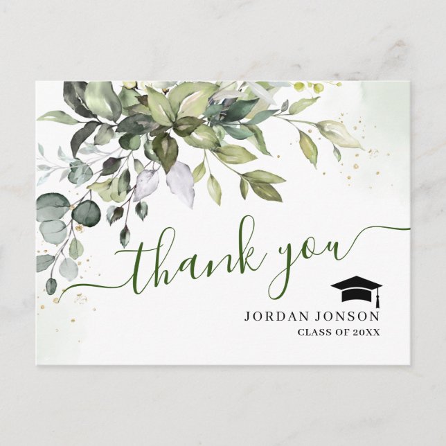 Postal De Anuncios Simple Elegante Eucalipto Graduación Gracias (Anverso)