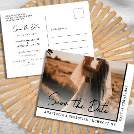 Postal De Anuncios Simple Elegante Script Foto en Blanco y Negro Boda