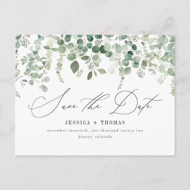 Postal De Anuncios Simple Eucalyptus Caligrafía Moderna Ahorra La Fec (Anverso)