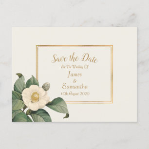 Postal De Anuncios Simple Floral Blanco   Boda Guardar la Fecha