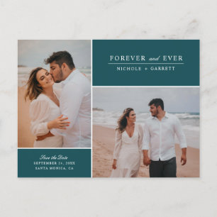 Postal De Anuncios Simple Forever Two Photo Save the Date   Verde azu