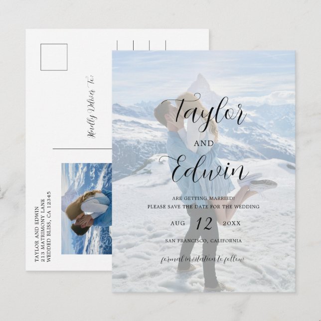 Postal De Anuncios Simple Foto De Boda Moderna Guardar La Fecha (Anverso / Reverso)