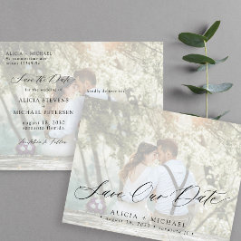 Postal De Anuncios Simple foto elegante escritura guión boda guardar