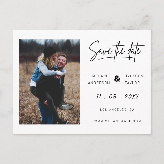 Postal De Anuncios Simple Foto Escrita A Mano Guardar La Fecha (Anverso)