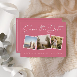 Postal De Anuncios Simple Foto Magenta Rosa de Boda Guardar la Fecha
