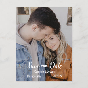 Postal De Anuncios Simple foto moderna BW Boda de texto Guardar la fe