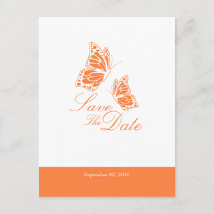 Postal De Anuncios Simple Mariposas Naranjas Guardar La Fecha Boda