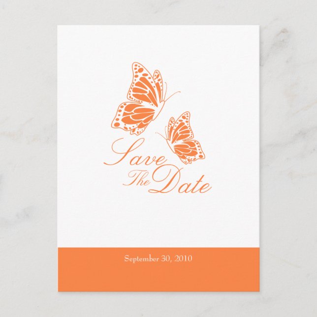Postal De Anuncios Simple Mariposas Naranjas Guardar La Fecha Boda (Anverso)