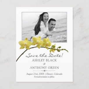 Postal De Anuncios Simple matrimonio con fotos de orquídeas amarillas
