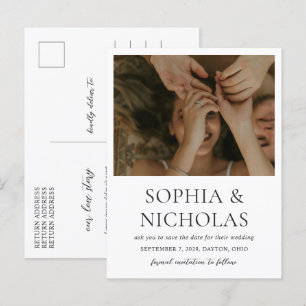Postal De Anuncios Simple matrimonio fotográfico blanco y negro salva