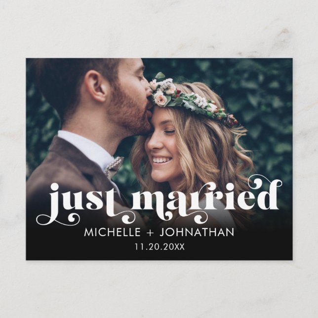 Postal De Anuncios Simple Modern Minimalist Photo Just Married (Anverso)