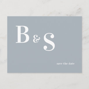 Postal De Anuncios Simple Monograma Azul Polvo Save the Date QR Moder