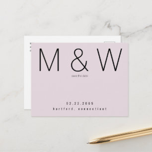Postal De Anuncios Simple Monograma Champagne Rosa Save the Date