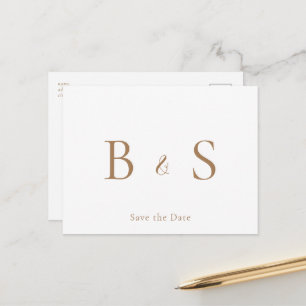 Postal De Anuncios Simple Monograma de Bodas con Hojas Save the Date