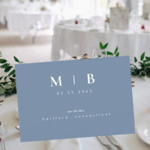 Simple Monograma Periwinkle Save the Date QR
