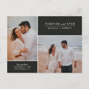 Postal De Anuncios Simple para dos fotos Guardar la fecha  Negro