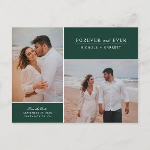 Postal De Anuncios Simple para dos fotos Guardar la fecha  Verde