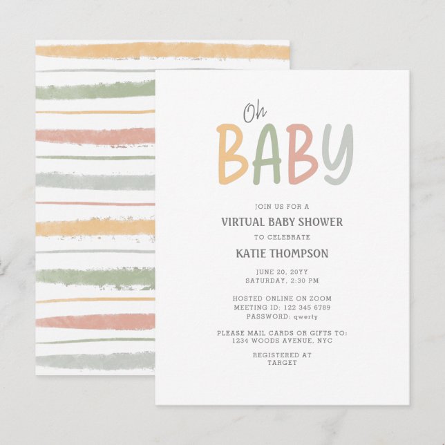 Postal De Anuncios Simple Pastel Oh Baby Virtual Baby Shower (Anverso / Reverso)