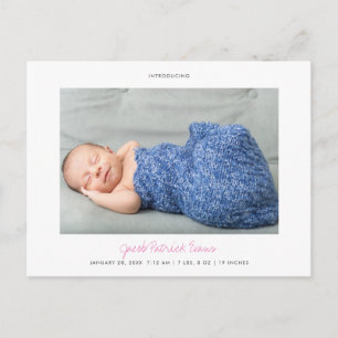 Postal De Anuncios Simple Personalizado moderna Guión rosa Niña Nacim