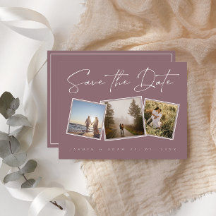 Postal De Anuncios Simple Plum Purple Photo Wedding Guardar la fecha
