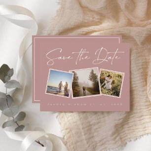 Postal De Anuncios Simple Polvo Rosa Foto de Boda Guardar la Fecha