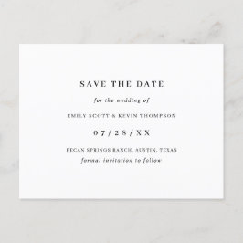 Postal De Anuncios Simple Salva la Fecha Minimalista Blanco y Negro