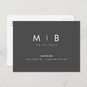 Postal De Anuncios Simple Save the Date Monogram Charcoal