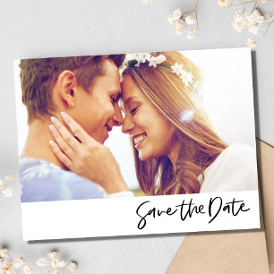 Postal De Anuncios Simple Script Photo Wedding Guardar la fecha