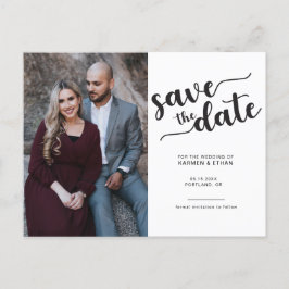 Postal De Anuncios Simple Script Save the Date Foto en Blanco y Negro