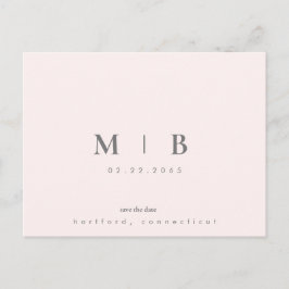 Postal De Anuncios Simple Sleek Monograma Rubor Wedding Save the Date