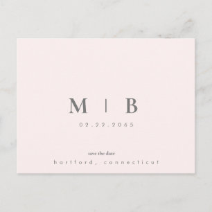 Postal De Anuncios Simple Sleek Monograma Rubor Wedding Save the Date