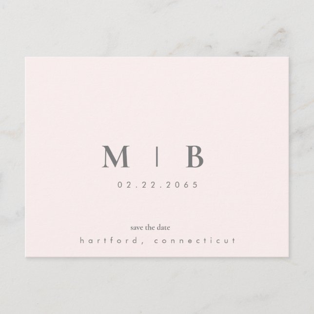 Postal De Anuncios Simple Sleek Monograma Rubor Wedding Save the Date (Anverso)