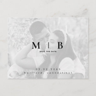 Postal De Anuncios Simple y Elegante Foto en B/N Monograma Save the D