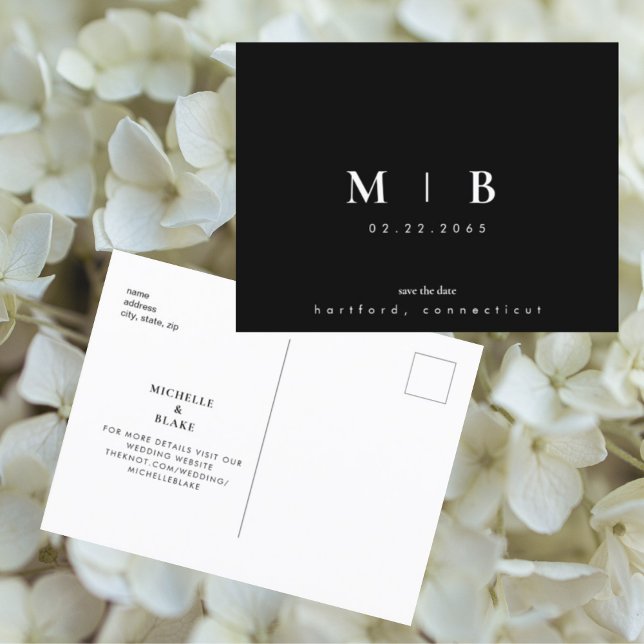 Postal De Anuncios Simple y elegante monograma en blanco y negro para (Subido por el creador)