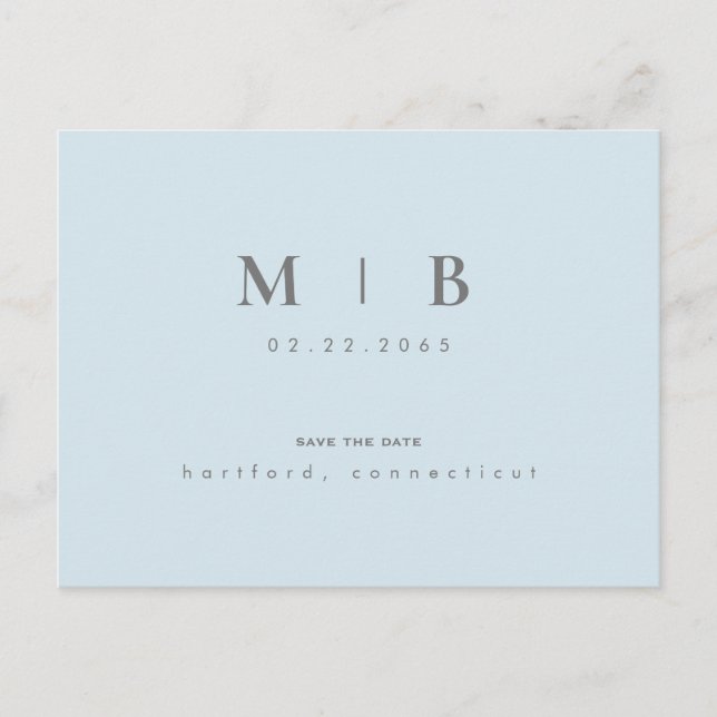 Postal De Anuncios Simple y Elegante Monograma Sky Save the Date (Anverso)