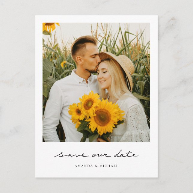 Postal De Anuncios Simple y moderna foto de guión Guardar el Boda de  (Anverso)