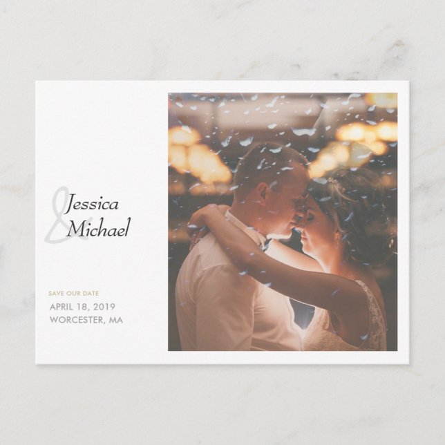 Postal De Anuncios Simplemente Chic Foto Personalizada de Boda Save t (Anverso)