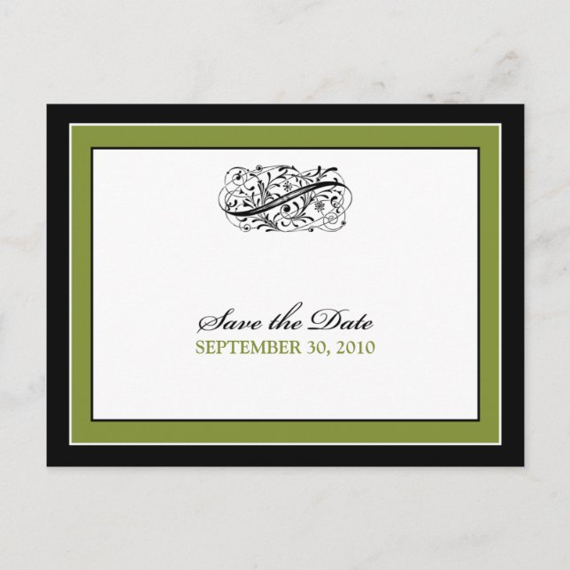 Postal De Anuncios Simplemente Elegante Black/Olive Save the Date (Anverso)