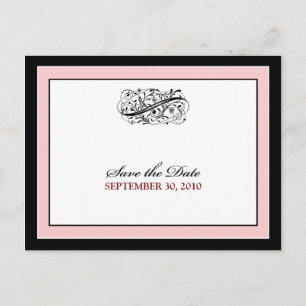 Postal De Anuncios Simplemente Elegante Negro/Rosa Bebé Salva la Fech