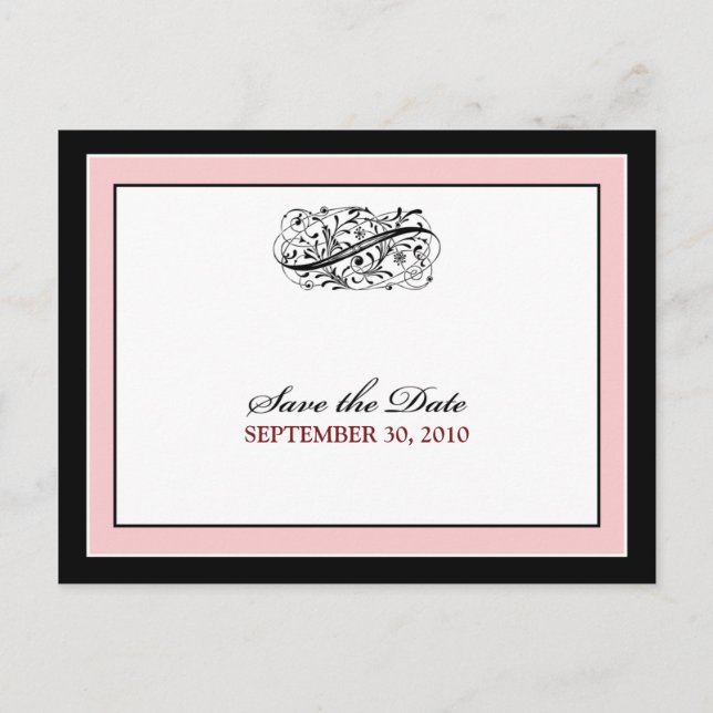 Postal De Anuncios Simplemente Elegante Negro/Rosa Bebé Salva la Fech (Anverso)