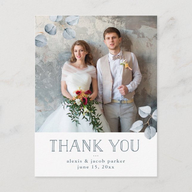 Postal De Anuncios Simplicidad de Eucalyptus | Foto boda Gracias (Anverso)